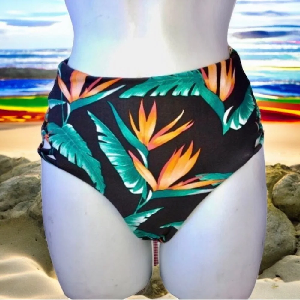 Tori Praver Swim Bikini Bottom High Waist Sexy CUT-OUT Sides New